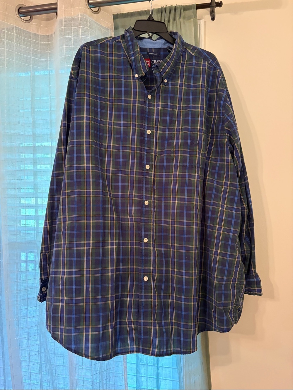 Chaps Men's Navy and Green Plaid Button-Down Shirt 3XLT